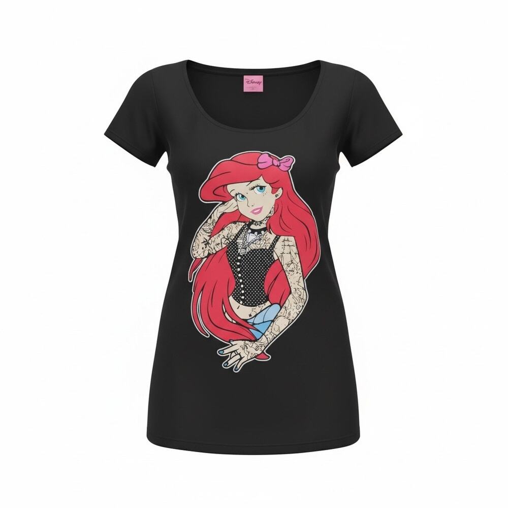 Disney Punk Ariel Little Mermaid Graphic T-Shirt Women’s Small Black